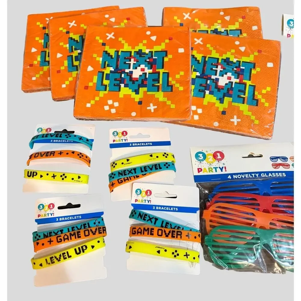 25 Pc Video Game Birthday Party Supplies Bundle Balloons Plates Napkins Favors